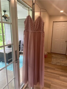 Women's Blush Pink Lace Bodice Maxi Dress